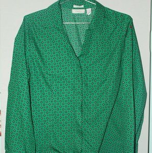 Chico's Womens Blouse Size 2 100% Cotton Green Whi